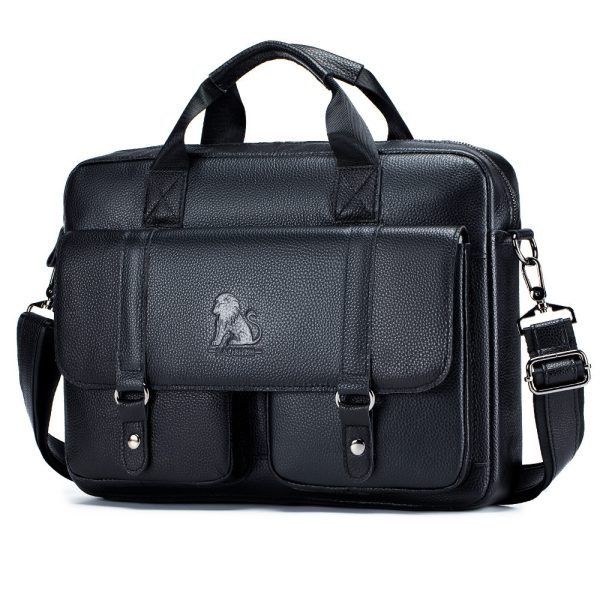 Cowhide Men's Briefcase Business Large Capacity Handbag - Image 3