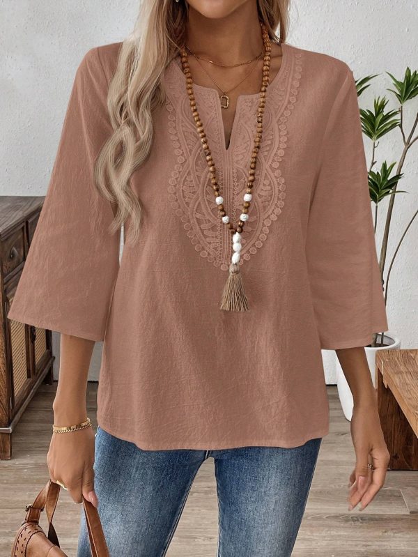 Women's Solid Color V-Neck Long Sleeve Simple Casual Blouse - Image 3