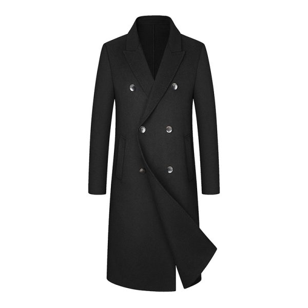 Woolen Coat Trench Coat Double Breasted Long Below The Knee - Image 5