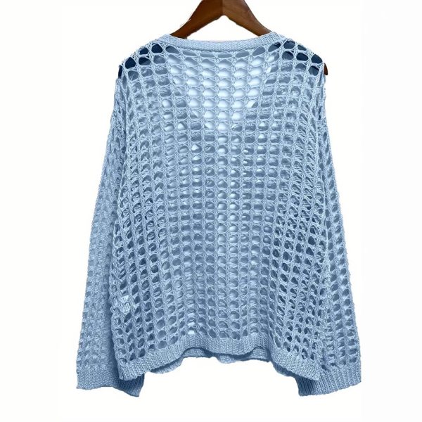 Loose Leisure All-matching Hollow Long Sleeve Plus Size Women's Knitted Sweater - Image 2