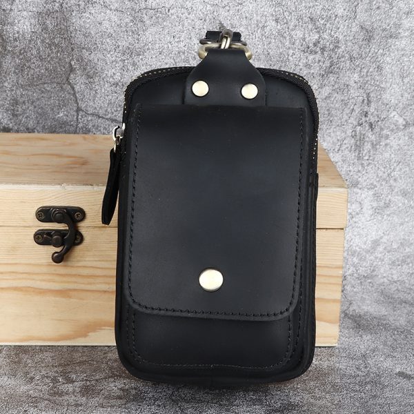 Crazy Horse Leather Men's Belt Bag First Layer Cowhide Mobile Phone Waist Of Trousers Pannier Bag - Image 6