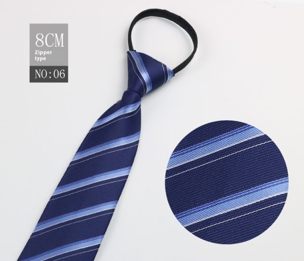 Black Men's Tie Striped Blue Business Tie Lazy Zip Tie In Stock Wholesale Pull Peels - Image 7