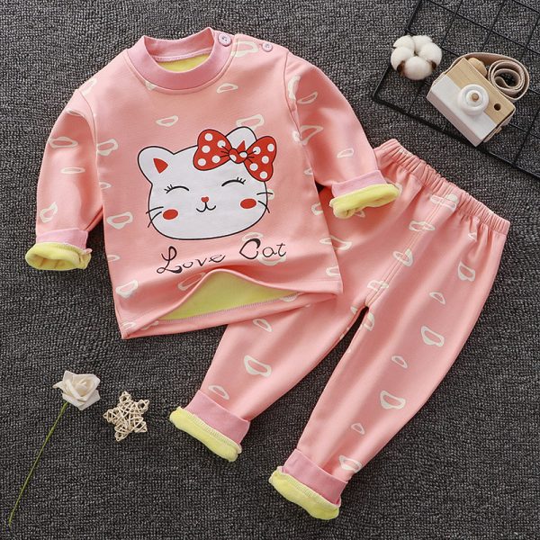 Children's Thermal Underwear Suit Fleece-lined Thickened Boys Girls Autumn Clothing - Image 3