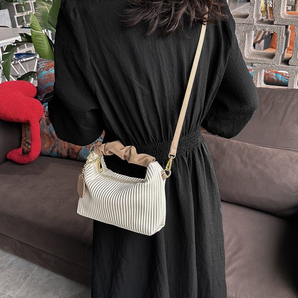 Vertical Striped Handbag Shoulder Messenger Bag - Image 7