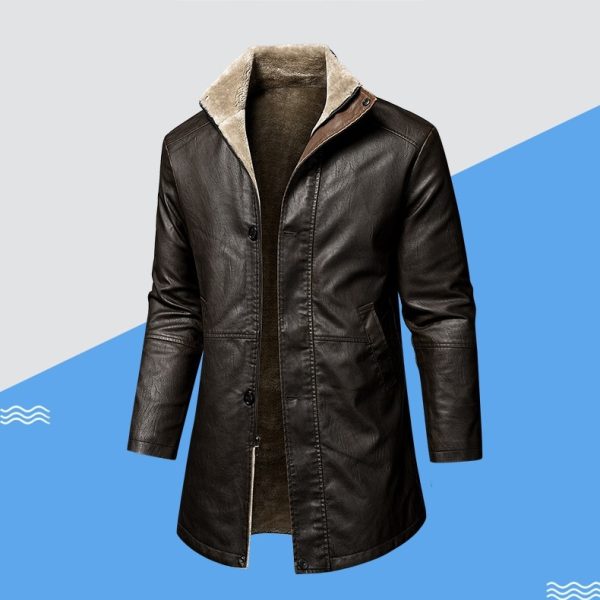 Men's Leather Extended Plus Size Men's PU Leather Coat - Image 2