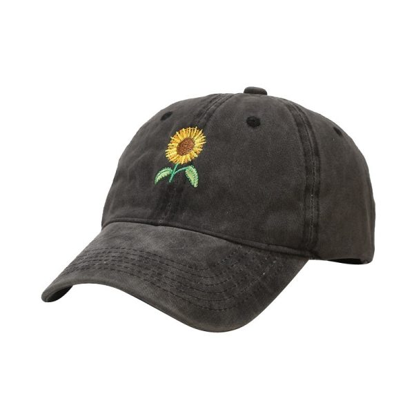 Washed-out Vintage SUNFLOWER Embroidered Peaked Cap Outdoor Travel - Image 5