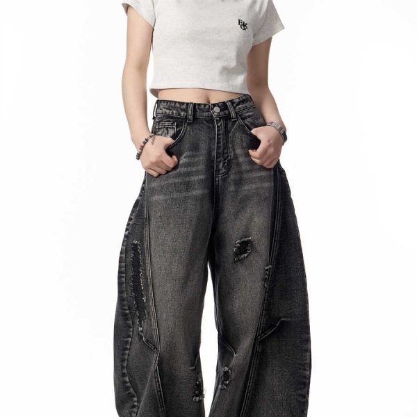 Retro Minority Design Wash Cut Deconstruct Machete Daddy Jeans