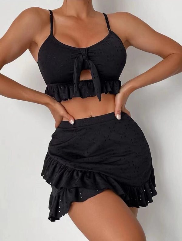 3pcs Beach Bikini With Hip-hugging Skirt Fashion Ruffle Design Swimsuit Set Summer Womens Clothing - Image 2