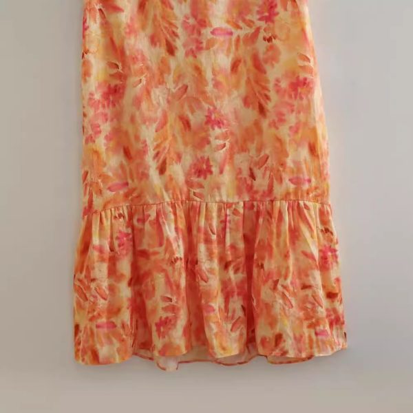 V-neck Flounce Design Backless Print Dress - Image 3