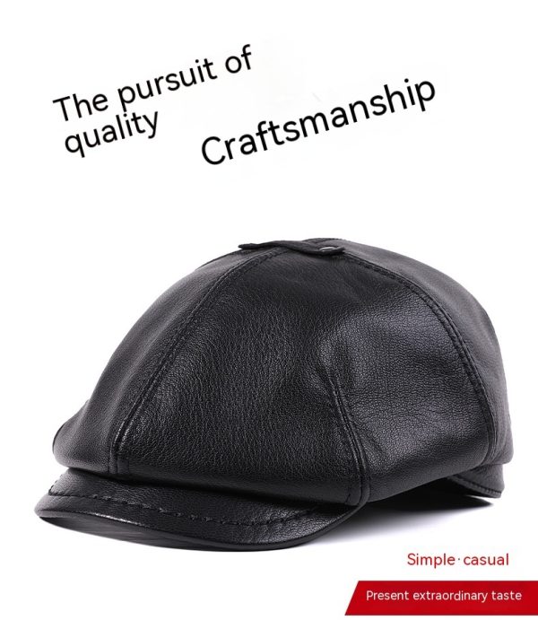 Men's Sheepskin Peaked Cap Beret Vintage Newsboy Painter Octagonal Leather Hat British - Image 10