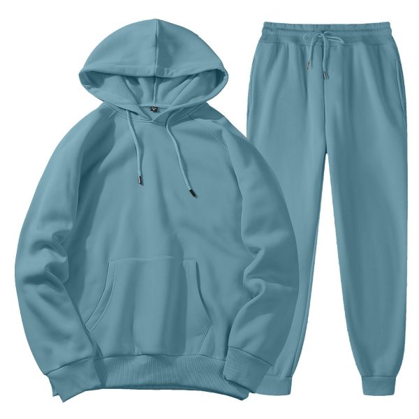 Men's Spring, Autumn And Winter Sports Casual Solid Color Coat Sweatshirt Trousers Suit - Image 4