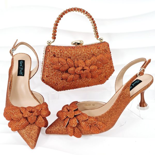 Cross-border Ladies Party Shoes Bag Set Handmade Leaf Decorative Wine Glass Heel - Image 8