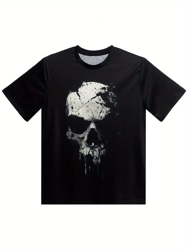 A Novel And Cool Top For Men To Wear Outdoors In Summer, Featuring A 3D Digital Shattered Skull Pattern And A Round Neck Short Sleeved T-shirt - Image 4