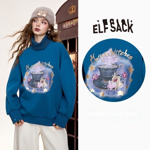 Retro American Fleece Printed Fake Two Pieces Loose Sweater Women - Image 5