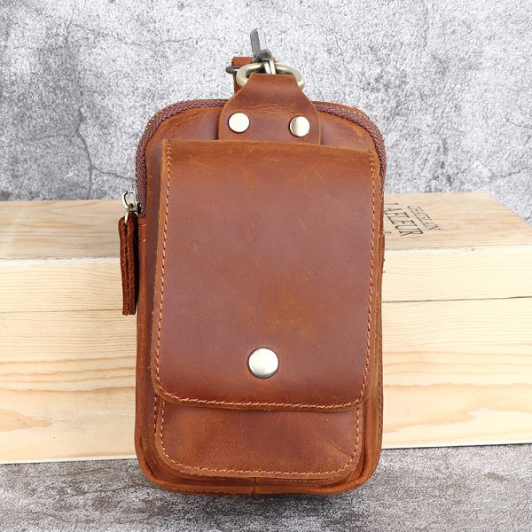 Crazy Horse Leather Men's Belt Bag First Layer Cowhide Mobile Phone Waist Of Trousers Pannier Bag - Image 7