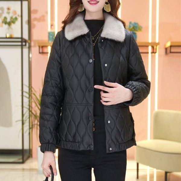 Non-split Leather Disposable Down Cotton-padded Coat For Women Short Leather Jacket - Image 4