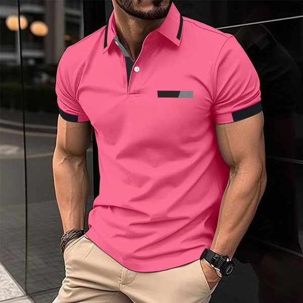 Men's Casual Polo Shirt Chest Faux Pocket Lapel Button Business T-shirt - Image 4