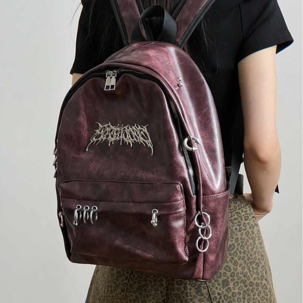 Dark Punk Puncture Rivet Fashionable Retro Large Capacity Backpack For Students