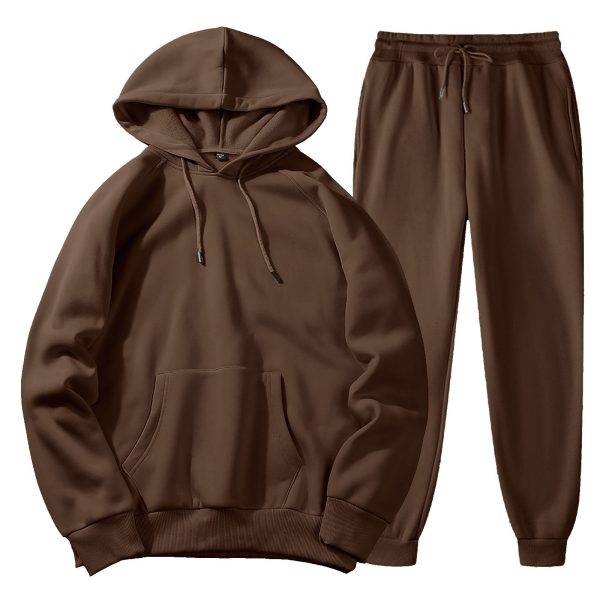 Men's Spring, Autumn And Winter Sports Casual Solid Color Coat Sweatshirt Trousers Suit - Image 8