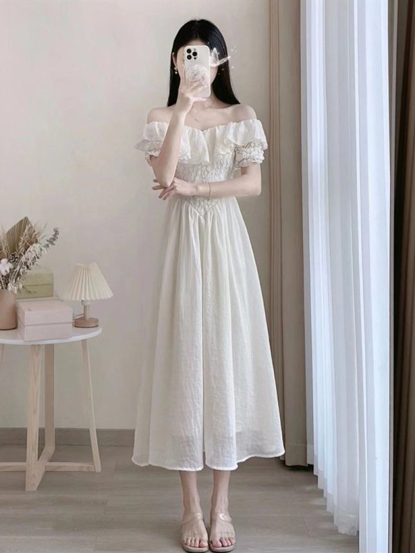 Summer French Style High-grade Off-shoulder White Dress Women - Image 6