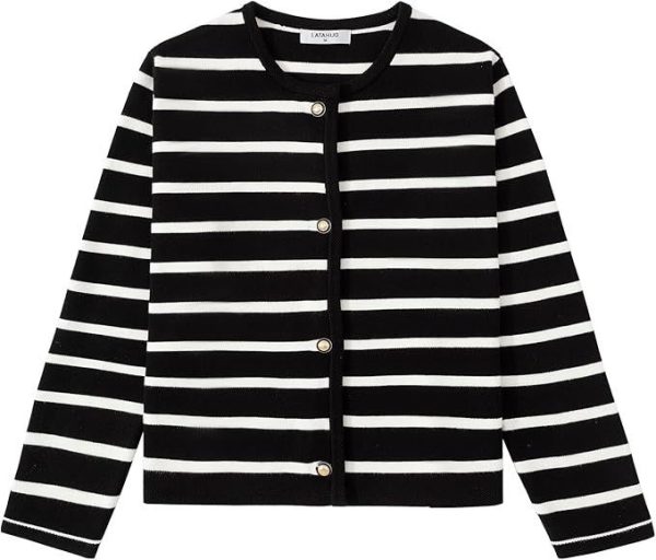 Women's Striped Cardigan Sweater Fashion Long Sleeve Button - Image 4