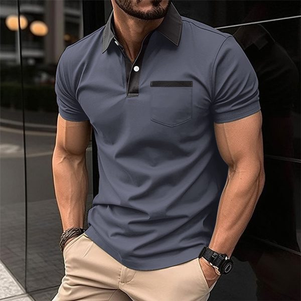 Lapel Fashion Slim Pocket Short-sleeved T-shirt Polo Shirt Men Clothing - Image 3