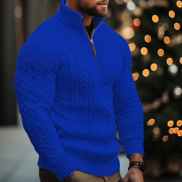 Men's Knitwear Half Zipper Coat Solid Color Twisted Thickened Sweater - Image 6