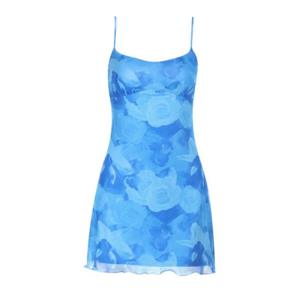 Waist-tight Hip Skirt Mesh Printing Slip Dress - Image 5