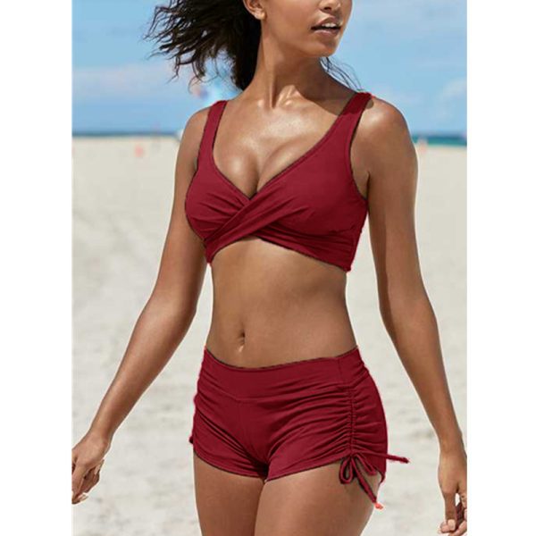 Women's Removable Strap Bandeau Top High Cut Cheeky Bikini Set Swimsuit - Image 4