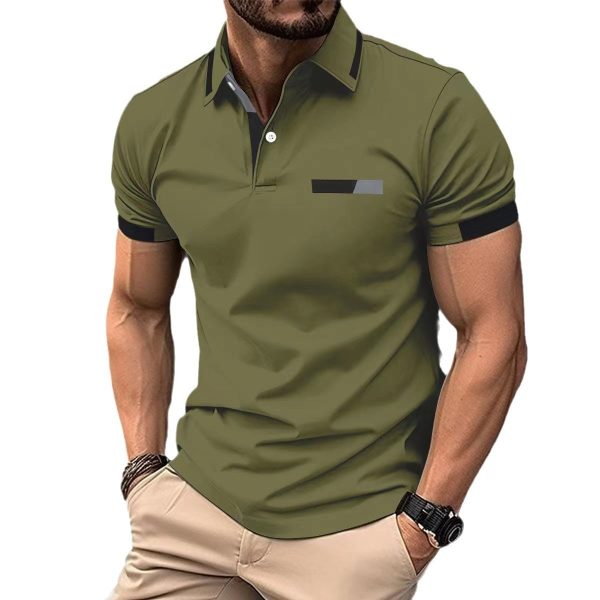 Men's Casual Polo Shirt Chest Faux Pocket Lapel Button Business T-shirt - Image 5