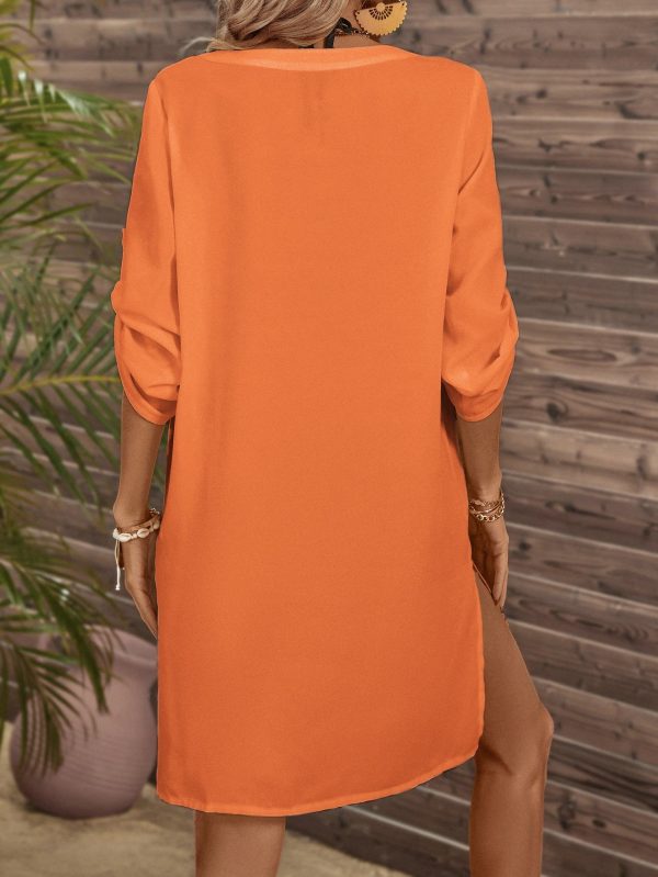 Sleeve Pocket Patched Cover Up Dress,Summer Beac - Image 4